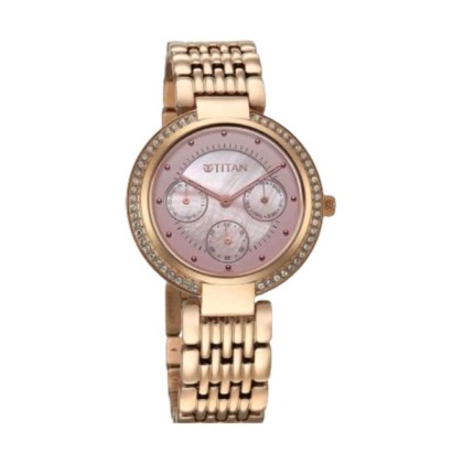 Titan Eternal 95187WM01 Pink Dial Metal Strap Quartz Analog Women Watch